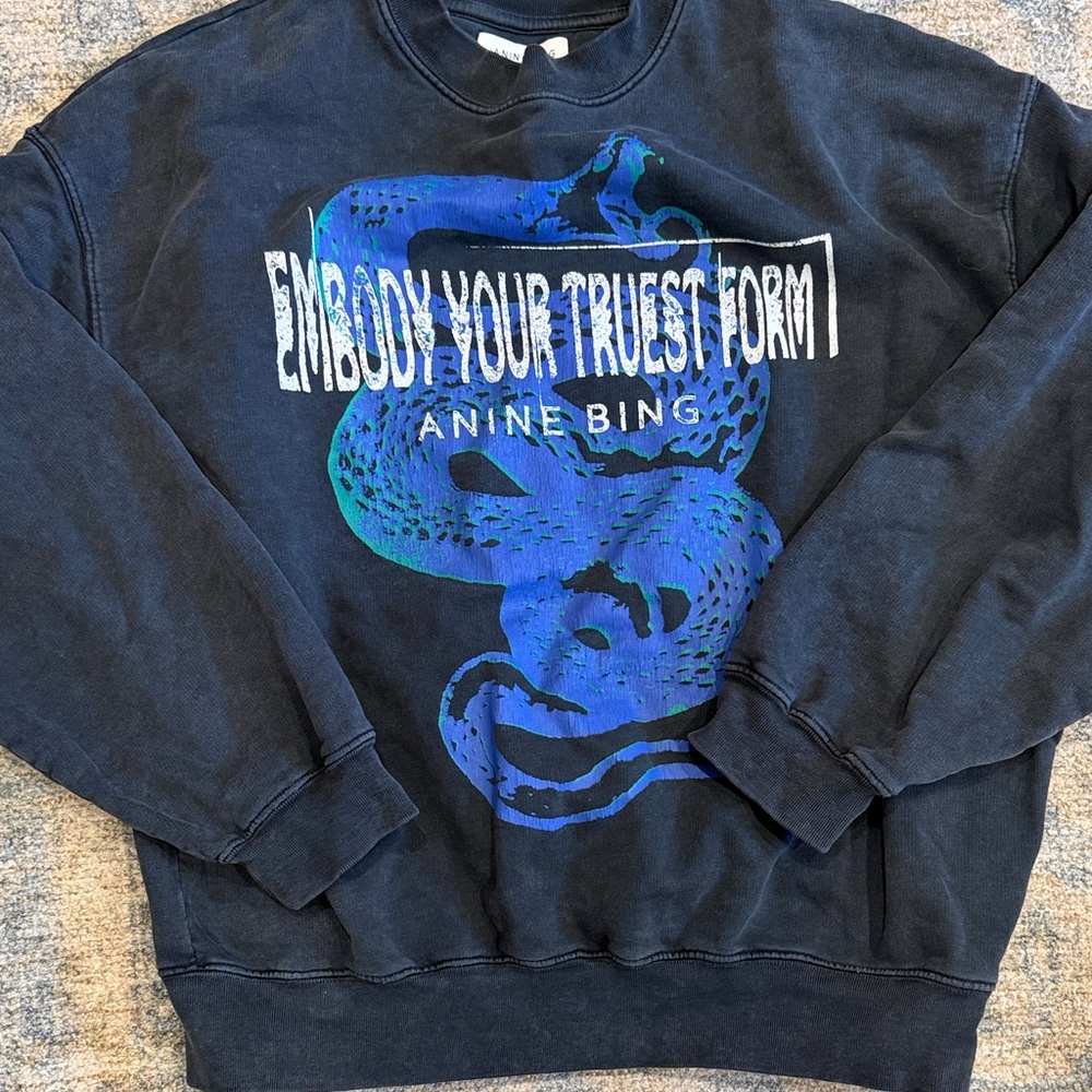 Anine Bing Black Sweatshirt with Blue-Green Snake Graphic